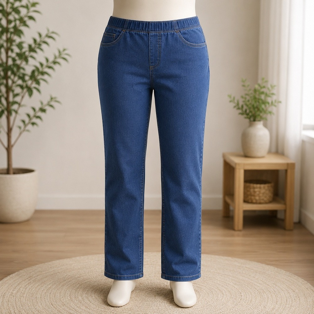 Denim & Co. Pull On Jeans Womens 2XL Blue Straight Leg‎ Elastic Waist Stretch